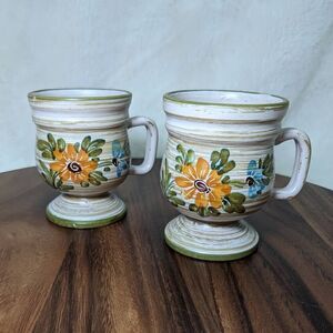 Vintage Pottery Art Ceramic Floral Design Mug Cup Signed by Artist Lot of 2